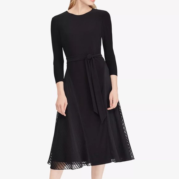 Lauren Ralph Lauren Dresses & Skirts - LAUREN RALPH LAUREN Satin-Trim Midi Fit & Flare Dress in Black